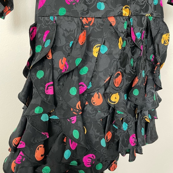 Vintage 80s Maggie London 100% Silk Drop Waist Print Size Small Dress - Picture 6 of 8